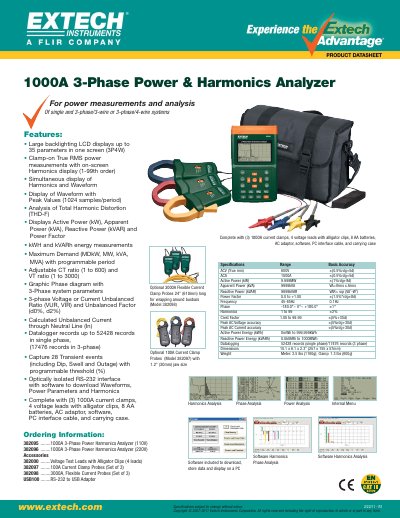 EXTECH 1000A 3-Phase Power Harmonics Analyzer 382095 user manual - cover page