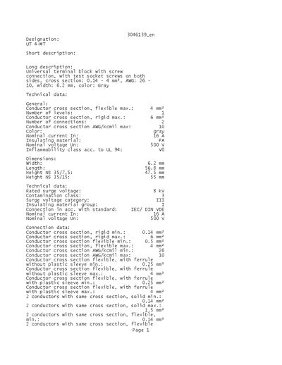 Phoenix Contact UT 4-MT Datasheet - cover page