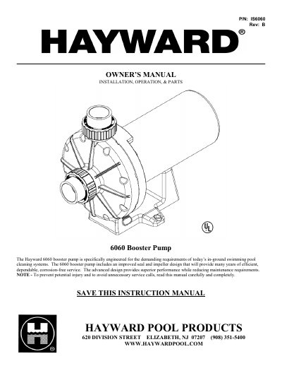 HAYWARD IS6060 owner's MANUAL - cover page