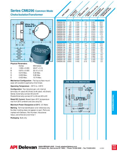 Delevan CM6296 Series Common Mode Choke Datasheet - cover page