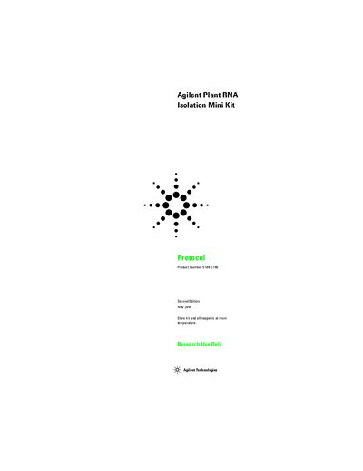 Agilent Plant Isolation Mini Kit Protocol - cover page