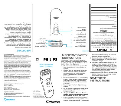 Philips HP2710 Cordless Razor User Guide - cover page