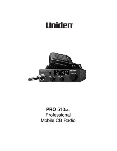 Uniden PRO 510AXL Mobile CB Radio User Manual - cover page