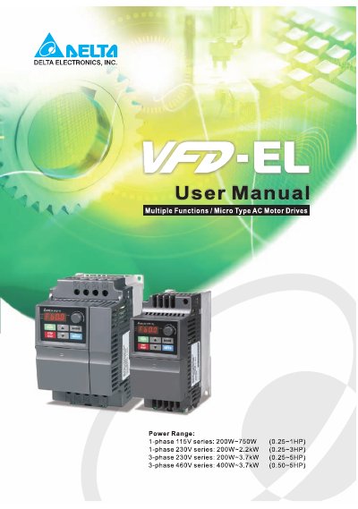 Delta VFD-EL Series AC Motor Drive User Manual - cover page