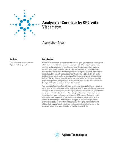 Agilent PL-GPC 50 Plus Application Note: Analysis of Cornflour by GPC with Viscometry - cover page