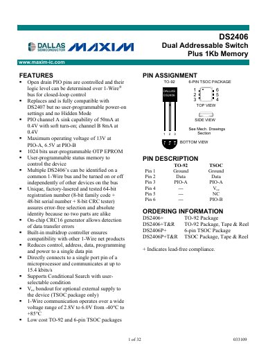 Maxim DS2406 Dual Addressable Switch User Manual - cover page