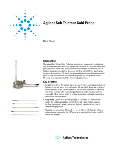 Agilent Salt Tolerant Cold Probe Data Sheet - cover page