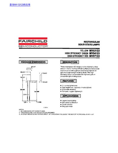 Fairchild Semiconductor Rectangular Solid State Lamps Data Sheet - cover page