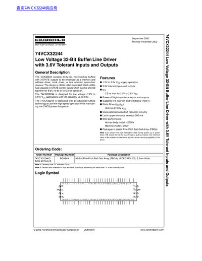 FAIRCHILD 74VCX32244 Low Voltage 32-Bit Buffer/Line Driver with 3.6V Tolerant Inputs Outputs handbook - cover page