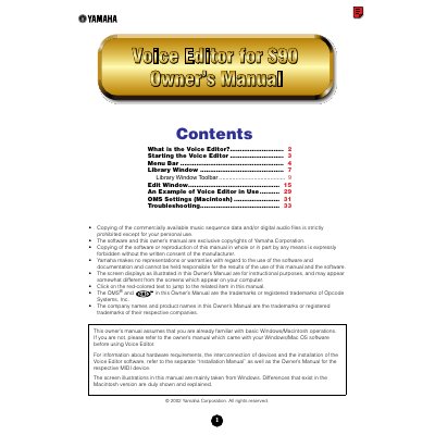 Yamaha Voice Editor for S90 Owner's Manual - cover page
