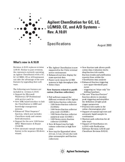 Agilent ChemStation A.10.01 User Manual - cover page