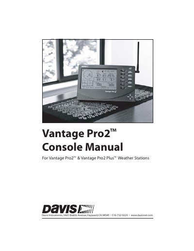 Davis Instruments Vantage Pro2 Weather Station Console Manual - cover page