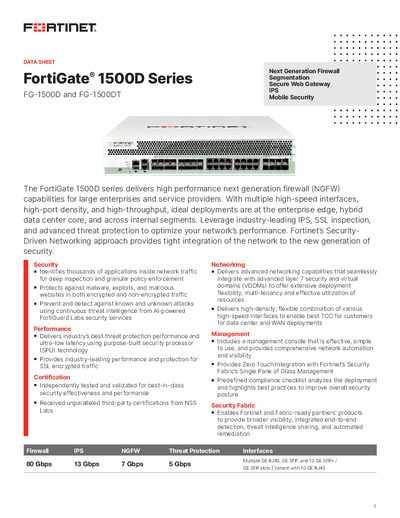 Fortinet FortiGate 1500D Series Data Sheet