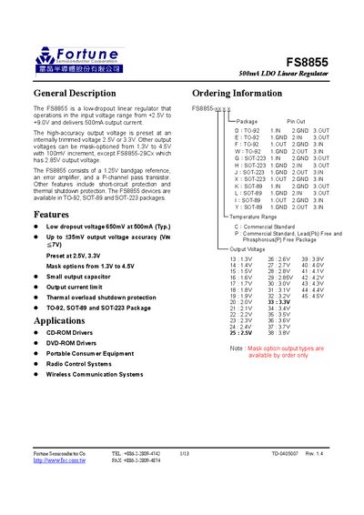 Fortune FS8855 Datasheet - cover page
