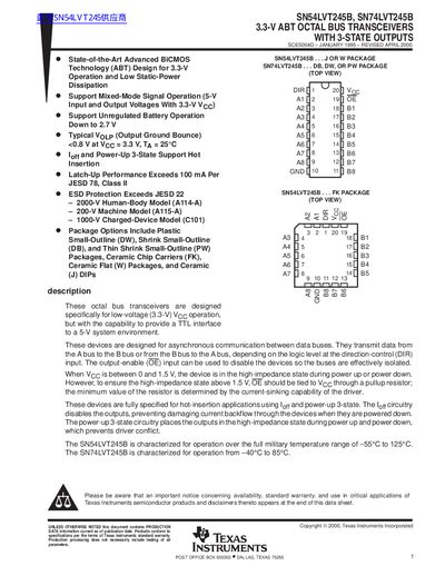 TEXAS INSTRUMENTS SN54LVT245B SN74LVT245B 3.3-V ABT OCTAL BUS TRANSCEIVERS WITH 3-STATE OUTPUTS handbook - cover page