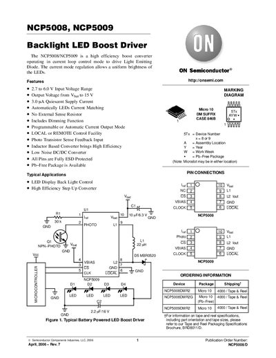 ON Semiconductor NCP5008/NCP5009 Backlight LED Boost Driver Handbook - cover page