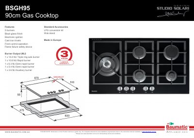 Baumatic BSGH95 90cm Gas Cooktop Product Leaflet - cover page