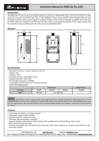 FrSky R9M Lite Pro (LBT) Instruction Manual - cover page
