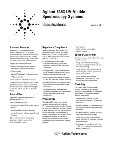 Agilent 8453 UV-visible Spectroscopy Systems Handbook - cover page