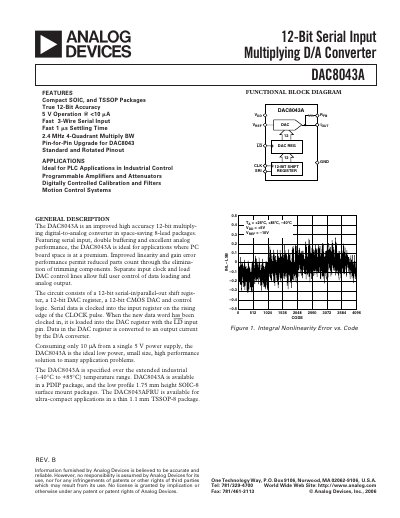 Analog Devices DAC8043A 12-Bit Serial Input Multiplying D/A Converter Datasheet - cover page