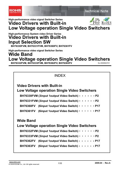 ROHM BH76363FV Video Switcher Datasheet - cover page