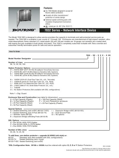 Bourns 7032 Series Network Interface Device Datasheet - cover page