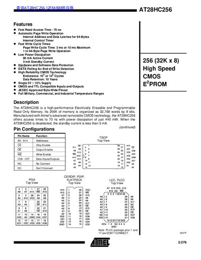 Atmel AT28HC256 EEPROM Datasheet - cover page