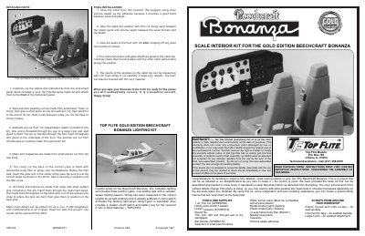 Top Flite Bonanza Cabin Kit Assembly and Detailing Instructions - cover page