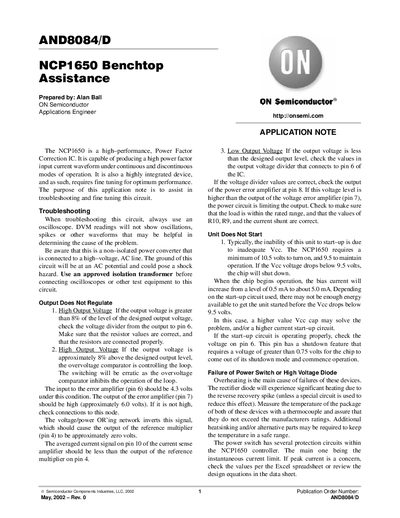 ON AND8084/D NCP1650 Benchtop Assistance service manual - cover page