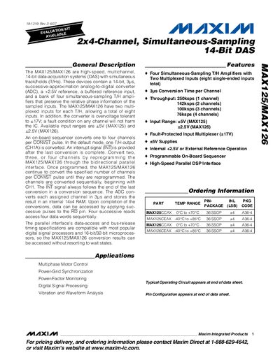 Maxim MAX125/MAX126 14‑Bit Simultaneous‑Sampling ADC Datasheet - cover page