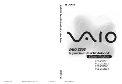 SONY PCG-Z505LS/Z505LSK/Z505LE/Z505LEK Manual - cover page