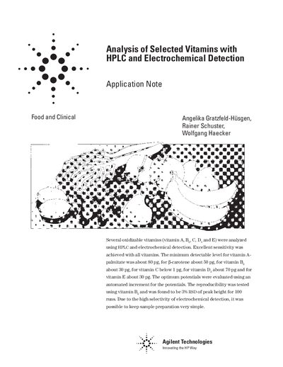 Agilent 1049A Electrochemical Detector Application Note: Analysis of Selected Vitamins with HPLC - cover page