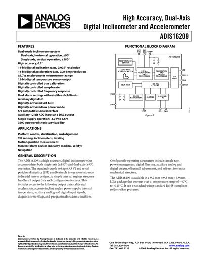 HDS-1250G ADIS16209 handbook - cover page