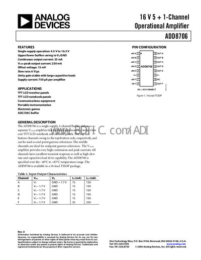 Analog Devices ADD8706 Datasheet - cover page