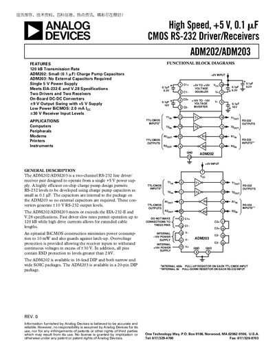 Analog Devices ADM202/ADM203 Datasheet - cover page