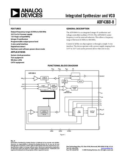 Analog Devices ADF4360-8 Datasheet - cover page