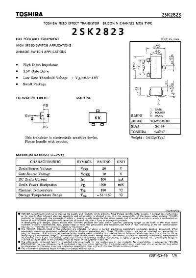 Toshiba 2SK2823 Datasheet - cover page