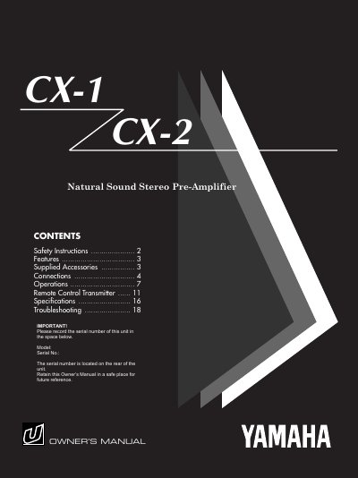 Yamaha CX-1/CX-2 Natural Sound Stereo Pre-Amplifier Owner's Manual - cover page