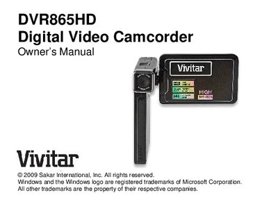 Vivitar DVR865HD Digital Video Camcorder User Manual - cover page