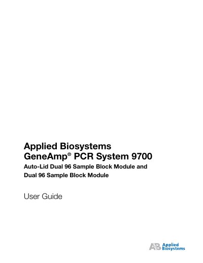 Applied Biosystems GeneAmp PCR System 9700 Dual 96 Sample Block Module User Guide - cover page