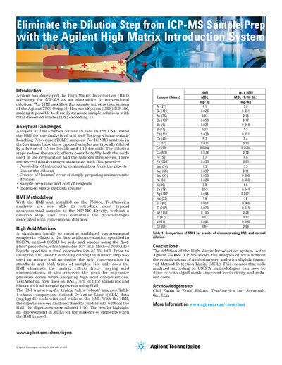 Agilent High Matrix Introduction System Product Leaflet - cover page
