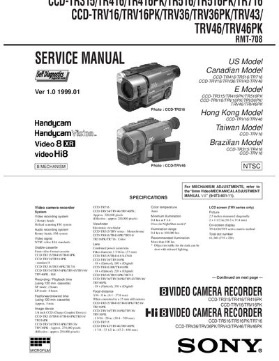 SONY CCD-TRV16/TRV16PK/TRV36/TRV36PK/TRV43/ TRV46/TRV46PK service manual - cover page