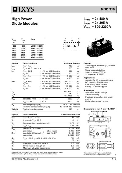 IXYS MDD 310 High Power Diode Modules Datasheet - cover page