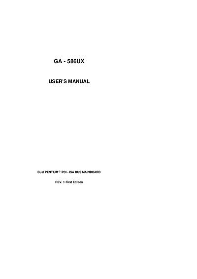 GA 586UX Motherboard User Manual - cover page