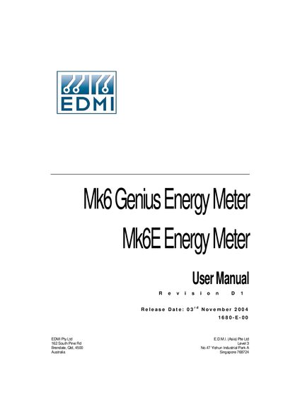 EDMI Mk6E Genius Energy Meter User Manual