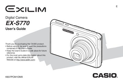 Casio EX-S770 Digital Camera User's Guide - cover page