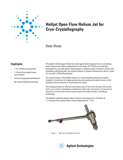 Agilent Helijet Open Flow Helium Jet for Cryo-Crystallography Data Sheet - cover page