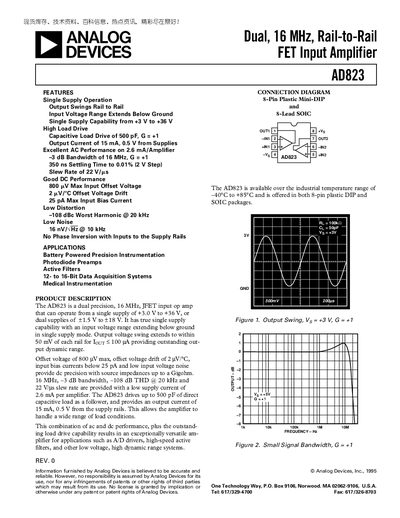 Analog Devices AD823 Dual Op‑Amp Datasheet - cover page