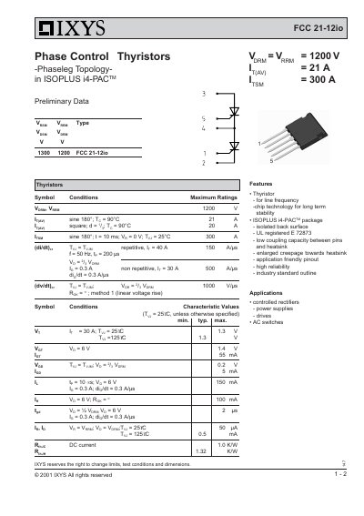 IXYS FCC 21-12io Phase Control Thyristor Datasheet - cover page