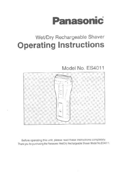 Panasonic ES4011 Wet/Dry Rechargeable Shaver Operating Instructions - cover page